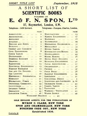 [Gutenberg 59453] • A Short List of Scientific Books Published by E. & F. N. Spon, Ltd. September 1915